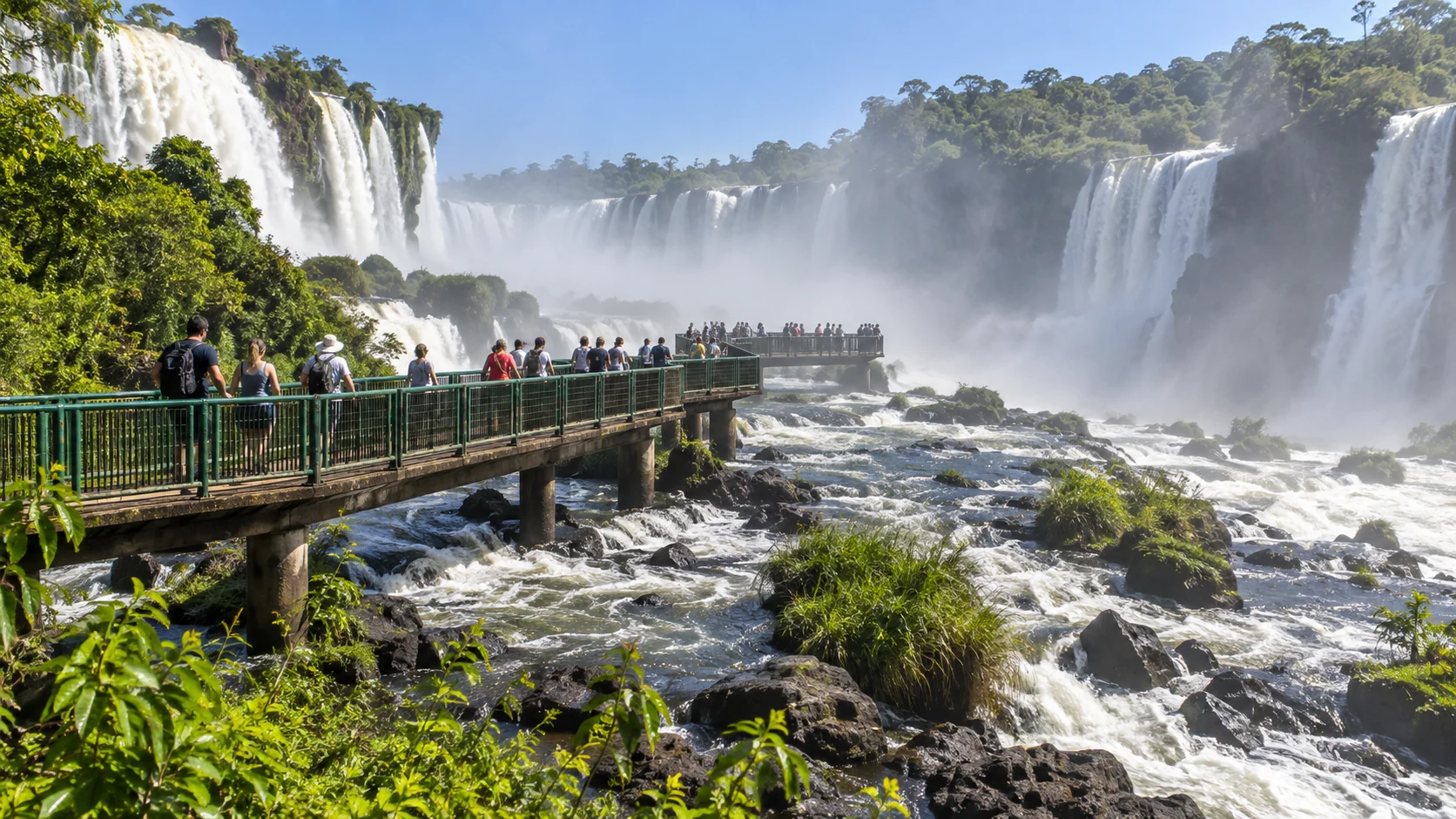 Водопады Игуасу и пешеходные мостки с бразильской стороны